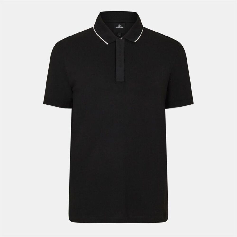 Armani Exchange Mens Stripe Quarter Zip Polo Shirt / Black/Orange